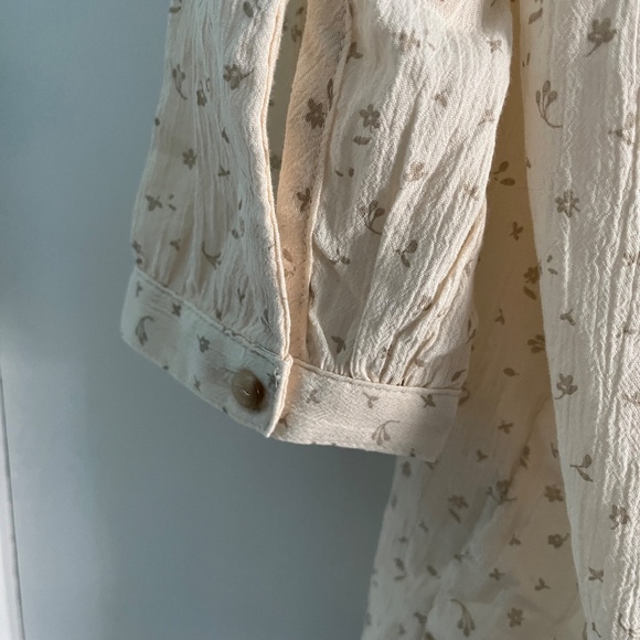 LL Bean Ladies Cotton Crinkle Tie-Neck 3/4 Sleeve Peasant Blouse - Picture 6 of 9